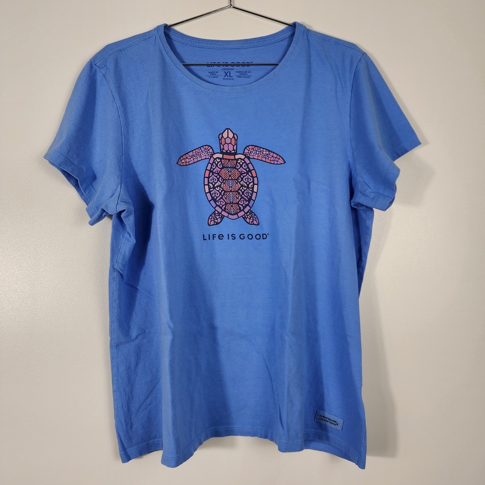 Life is Good Crusher Tee Womens XL Blue Sea Turtle Summer Coastal Beach